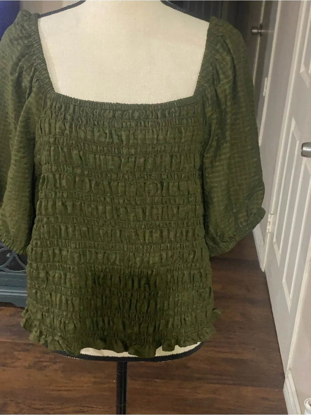 Old Navy Olive Green Smocked Square-Neck Top